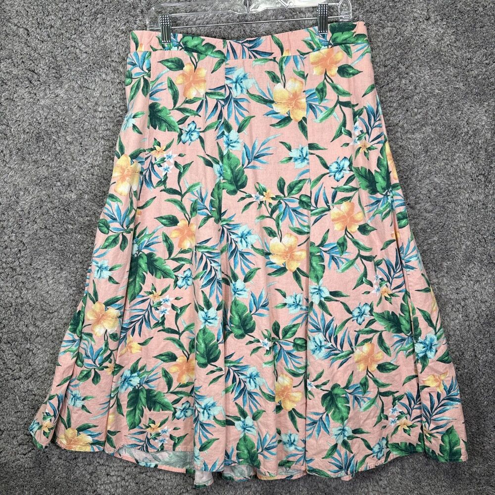 Woman Within Linen Blend Midi Skirt Floral Tropical 18/20 Colorful Boho Beachy L